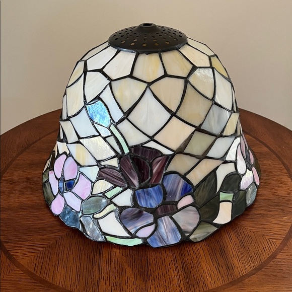 VTG Tiffany Style Stained Glass Pink Blue Floral Design Lamp Shade Large